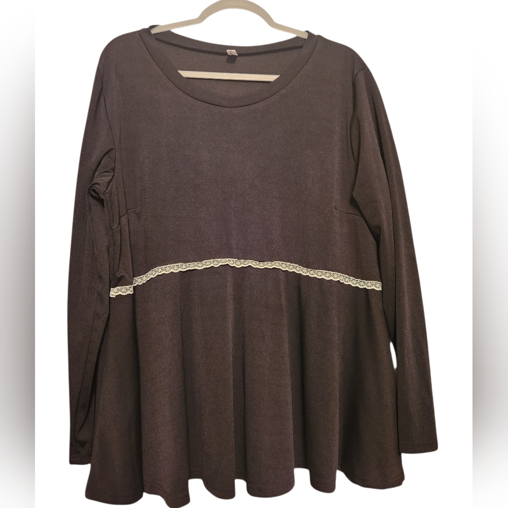 Rosegal Black Long Sleeve Blouse with White Lace Accent
